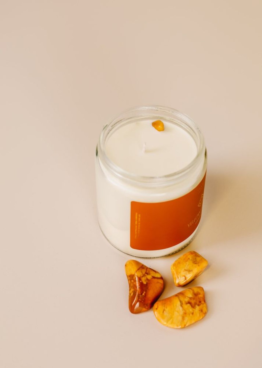 Candles jaxkelly | 16Oz Clear Crystal Candle - Yellow Jasper - Happiness