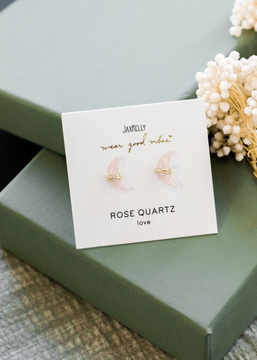 Jewelry jaxkelly Studs | Rose Quartz Wire-Wrapped Moon