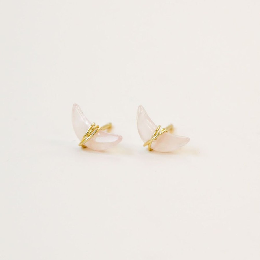 Jewelry jaxkelly Studs | Rose Quartz Wire-Wrapped Moon