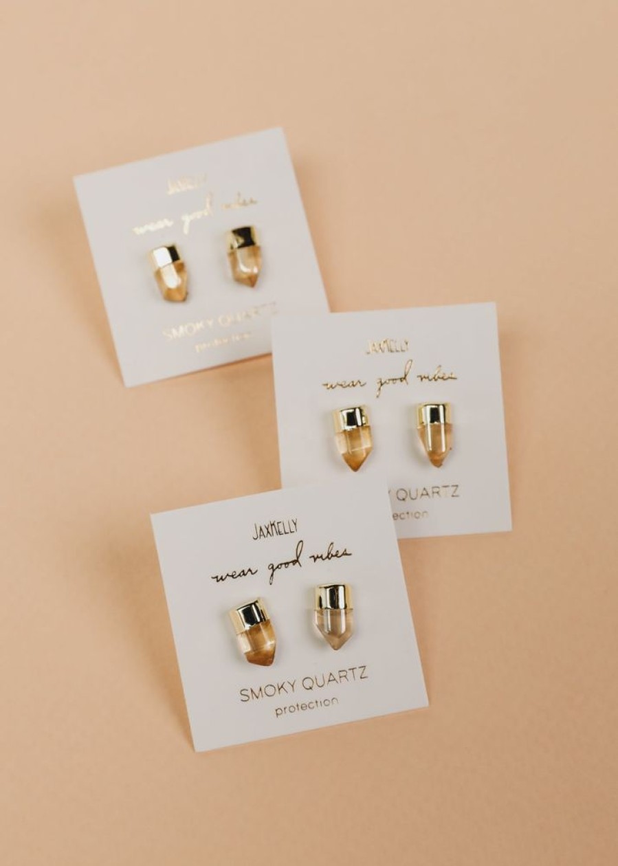 Jewelry jaxkelly Studs | Gold Dip Smoky Quartz Point