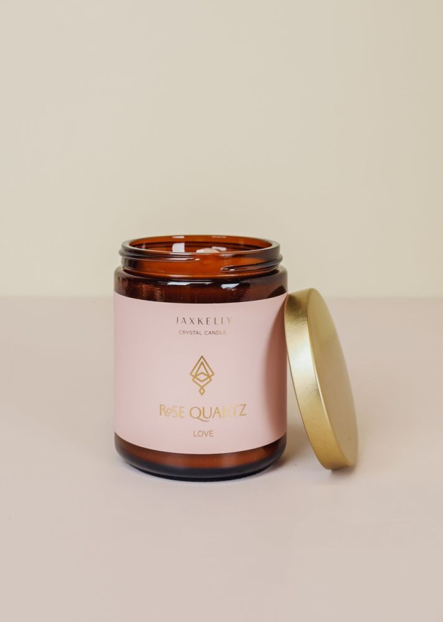 Candles jaxkelly | 9Oz Amber Crystal Candle - Rose Quartz - Love