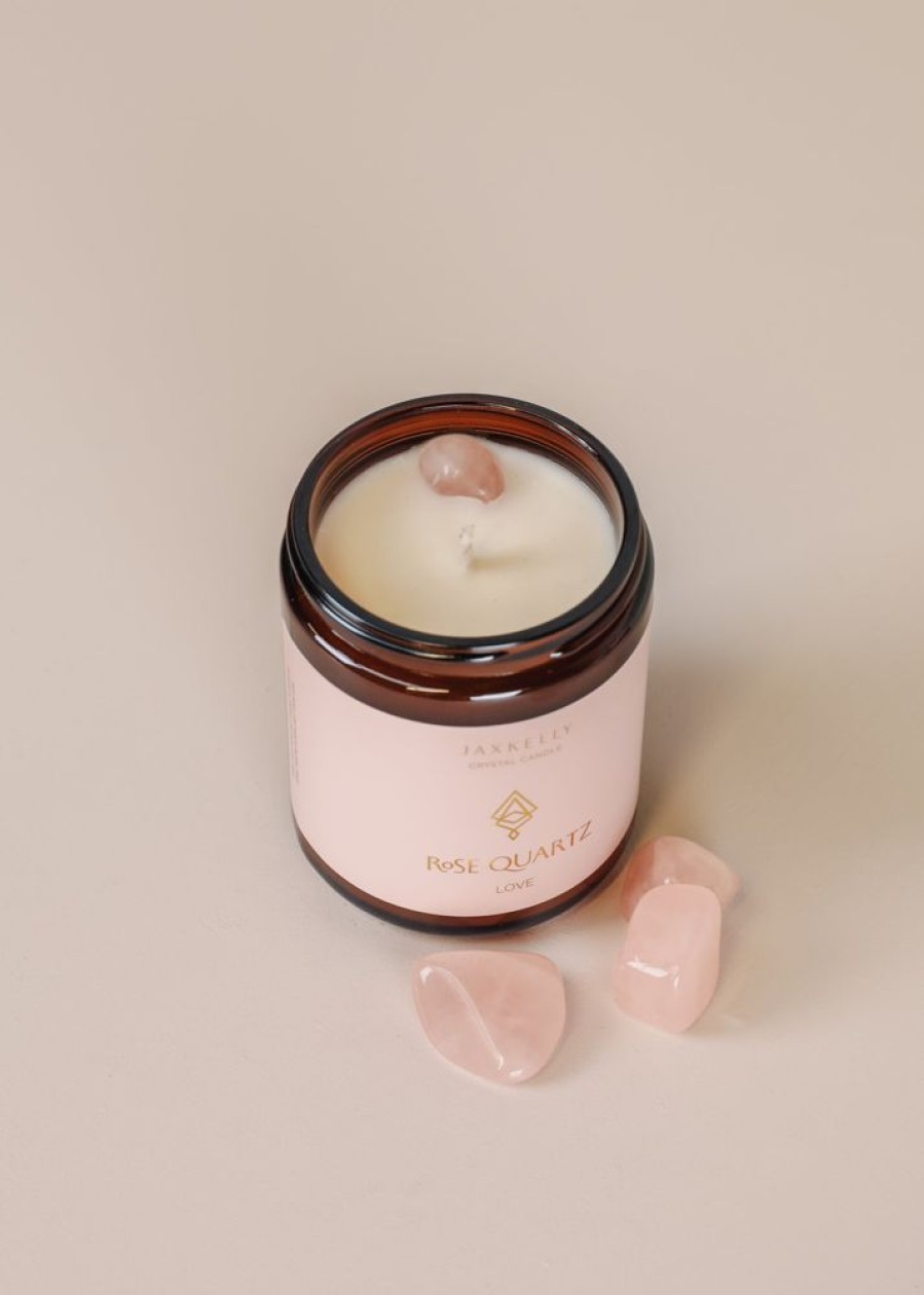 Candles jaxkelly | 9Oz Amber Crystal Candle - Rose Quartz - Love