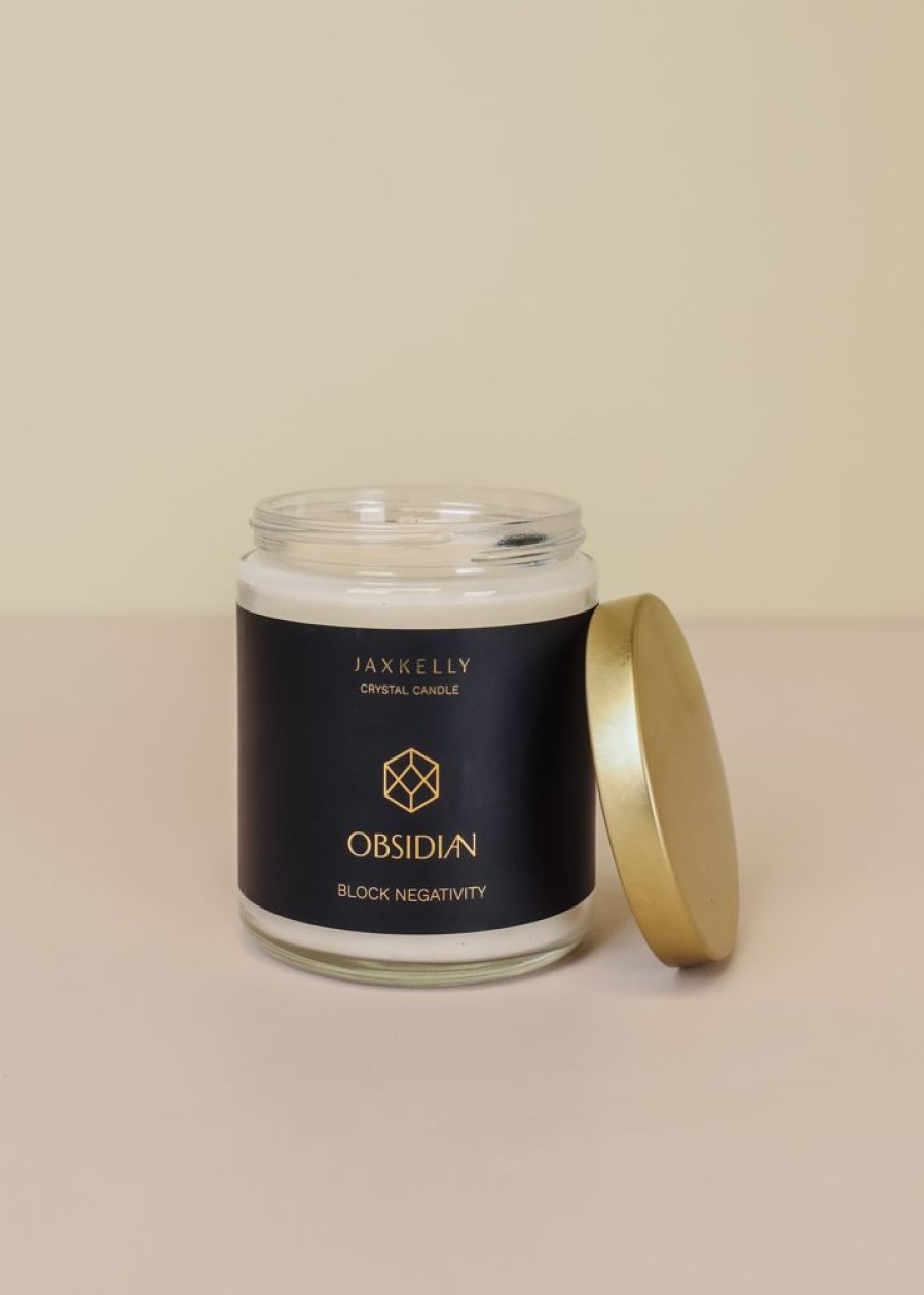 Candles jaxkelly | 9Oz Clear Crystal Candle - Obsidian - Block Negativity