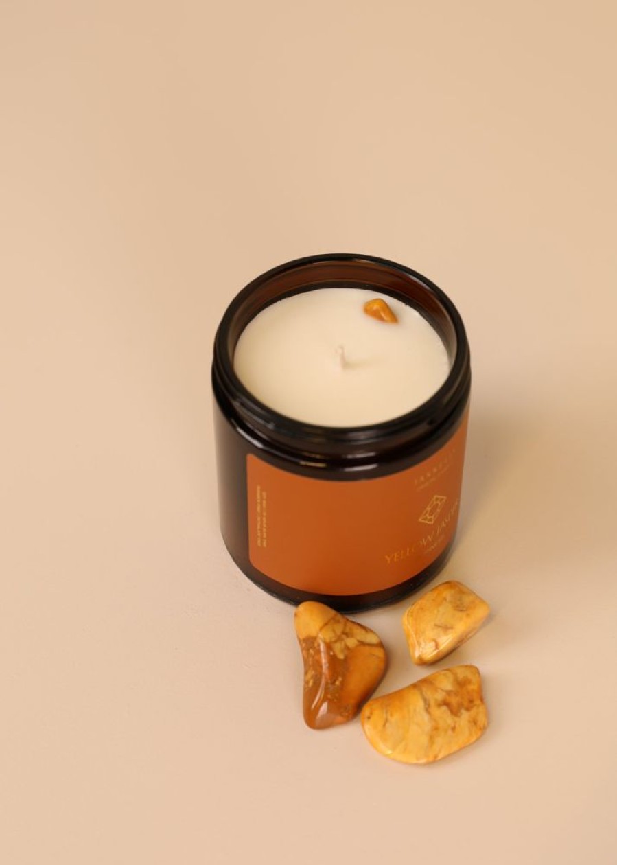 Candles jaxkelly | 4Oz Amber Crystal Candle - Yellow Jasper - Happiness