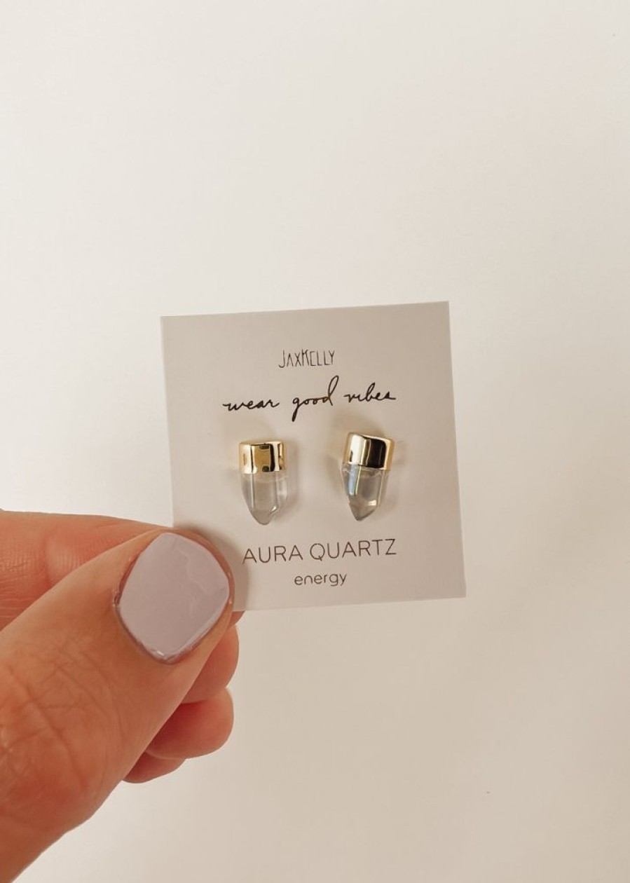 Jewelry jaxkelly Studs | Gold Dip Aura Quartz Point