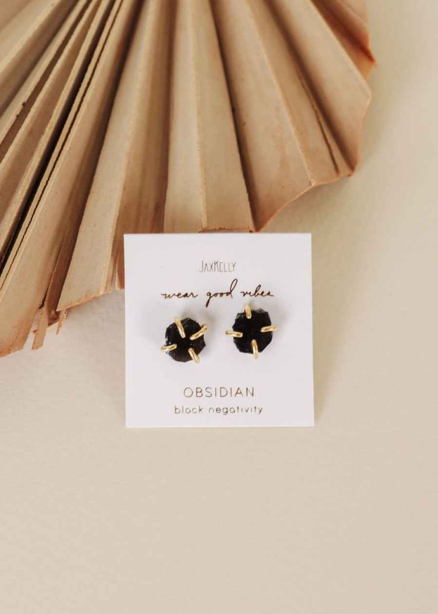 Jewelry jaxkelly Studs | Obsidian Gemstone Prong - Block Negativity