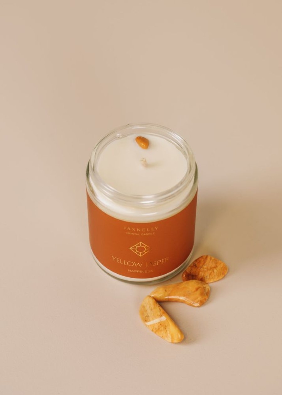 Candles jaxkelly | 4Oz Clear Crystal Candle - Yellow Jasper - Happiness