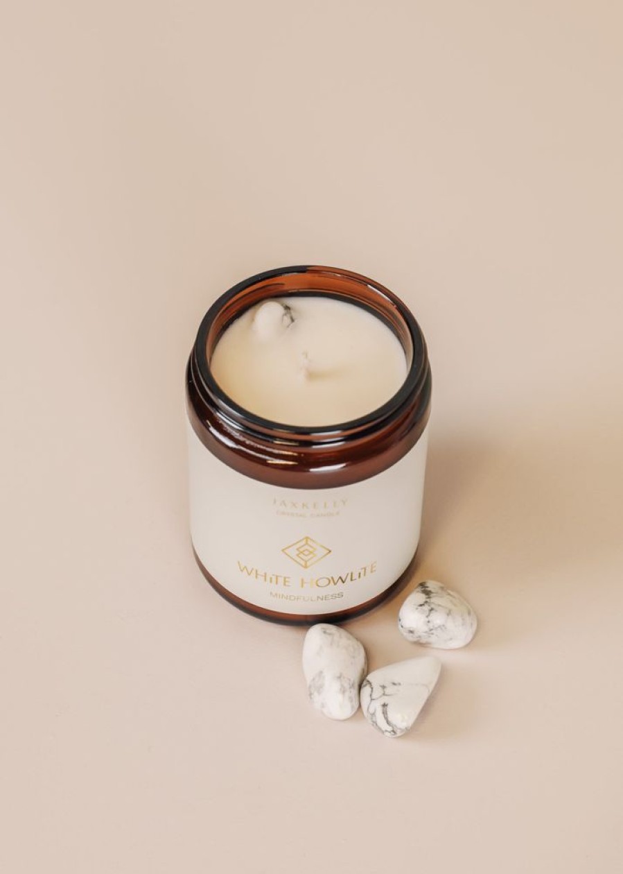 Candles jaxkelly | 9Oz Amber Crystal Candle - White Howlite - Mindfulness