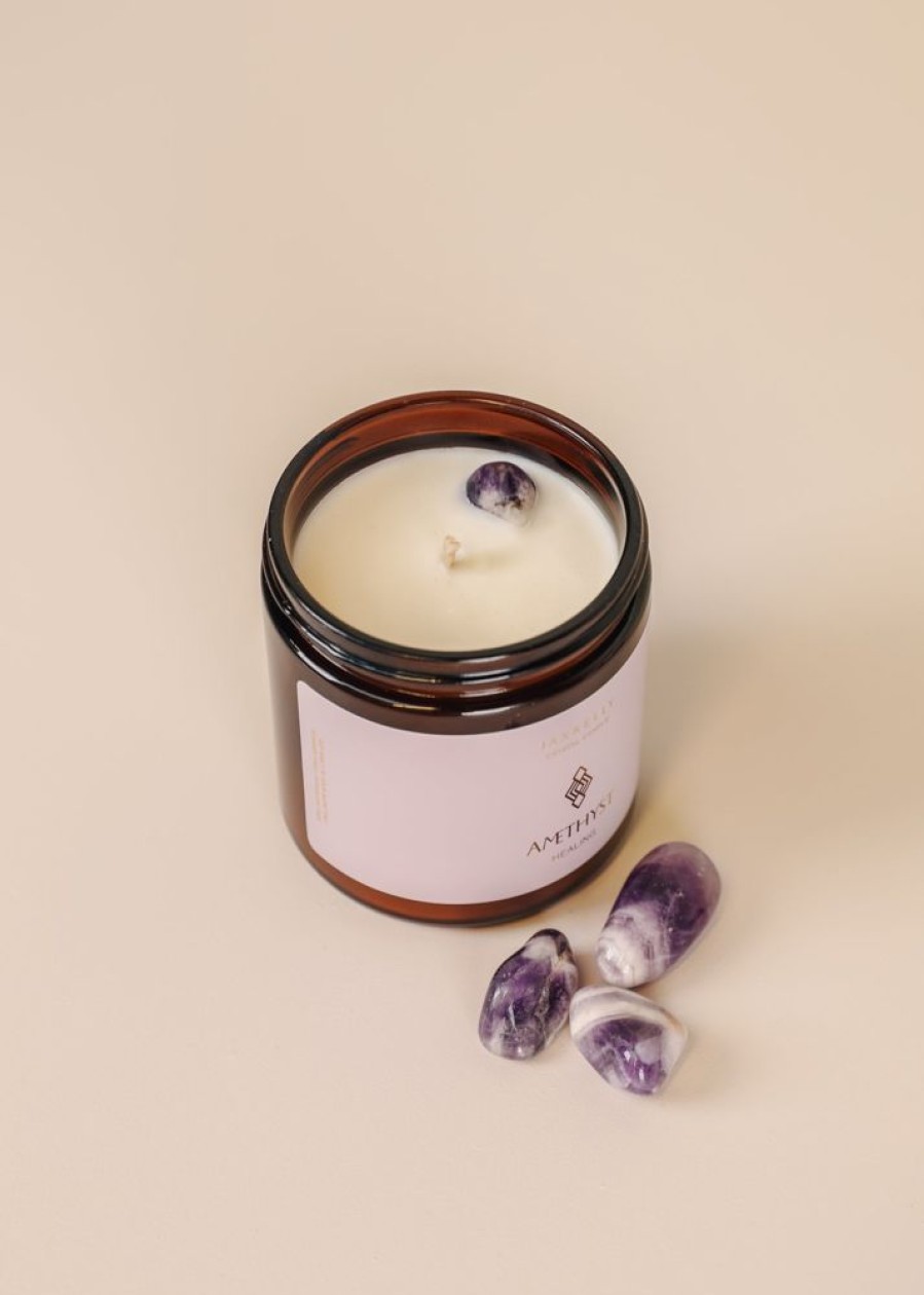 Candles jaxkelly | 4Oz Amber Crystal Candle - Amethyst - Healing