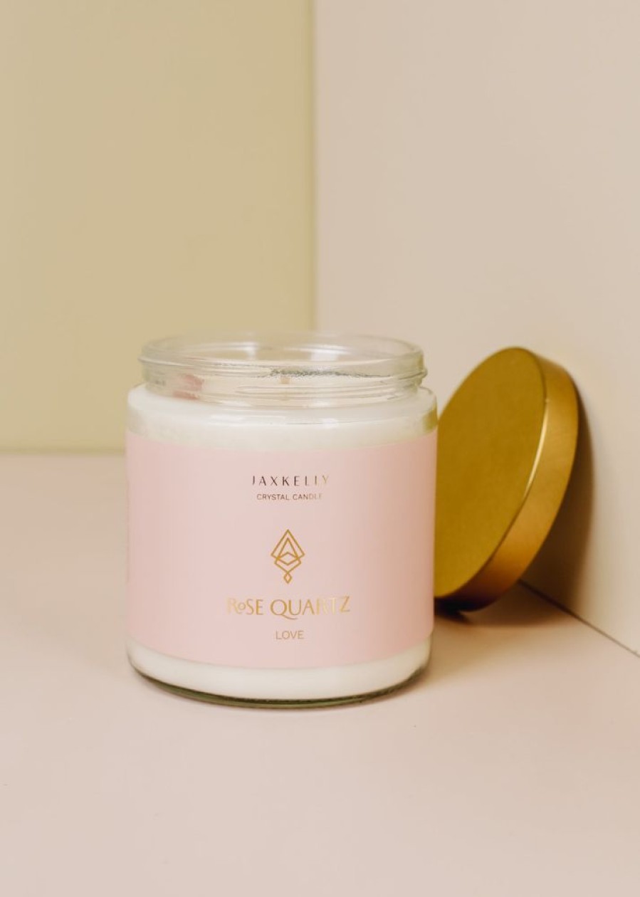 Candles jaxkelly | 16Oz Clear Crystal Candle - Rose Quartz - Love