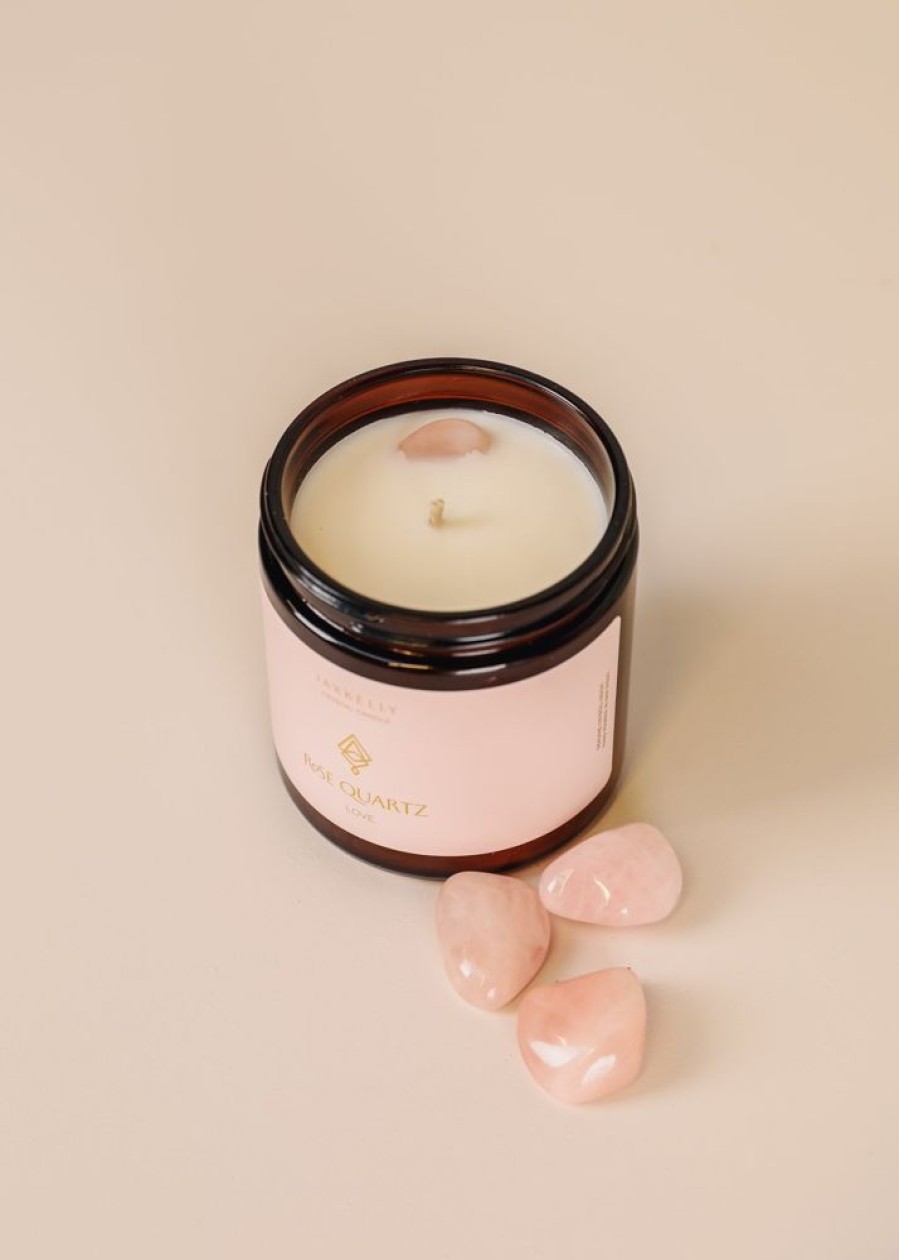 Candles jaxkelly | 16Oz Amber Crystal Candle - Rose Quartz - Love