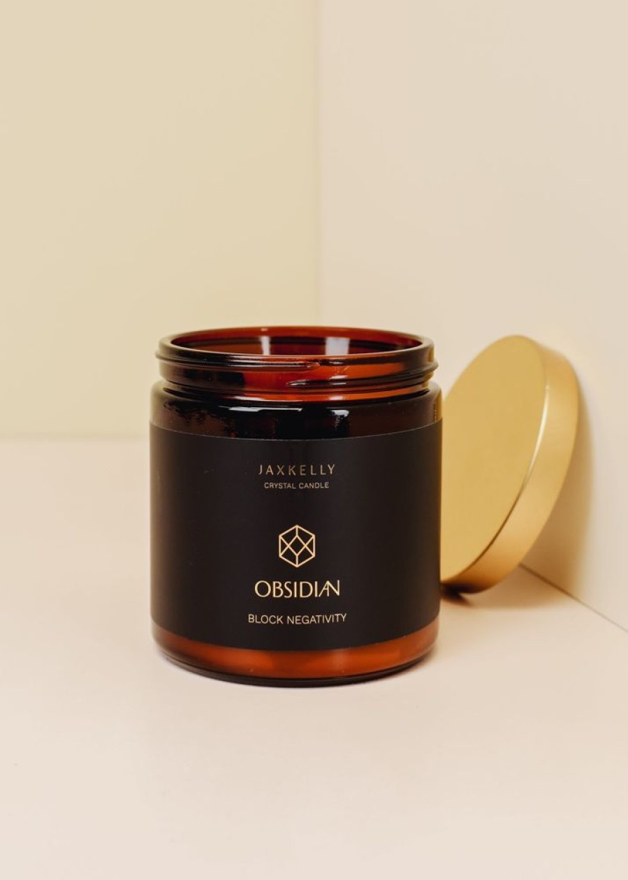 Candles jaxkelly | 16Oz Amber Crystal Candle - Obsidian - Block Negativity