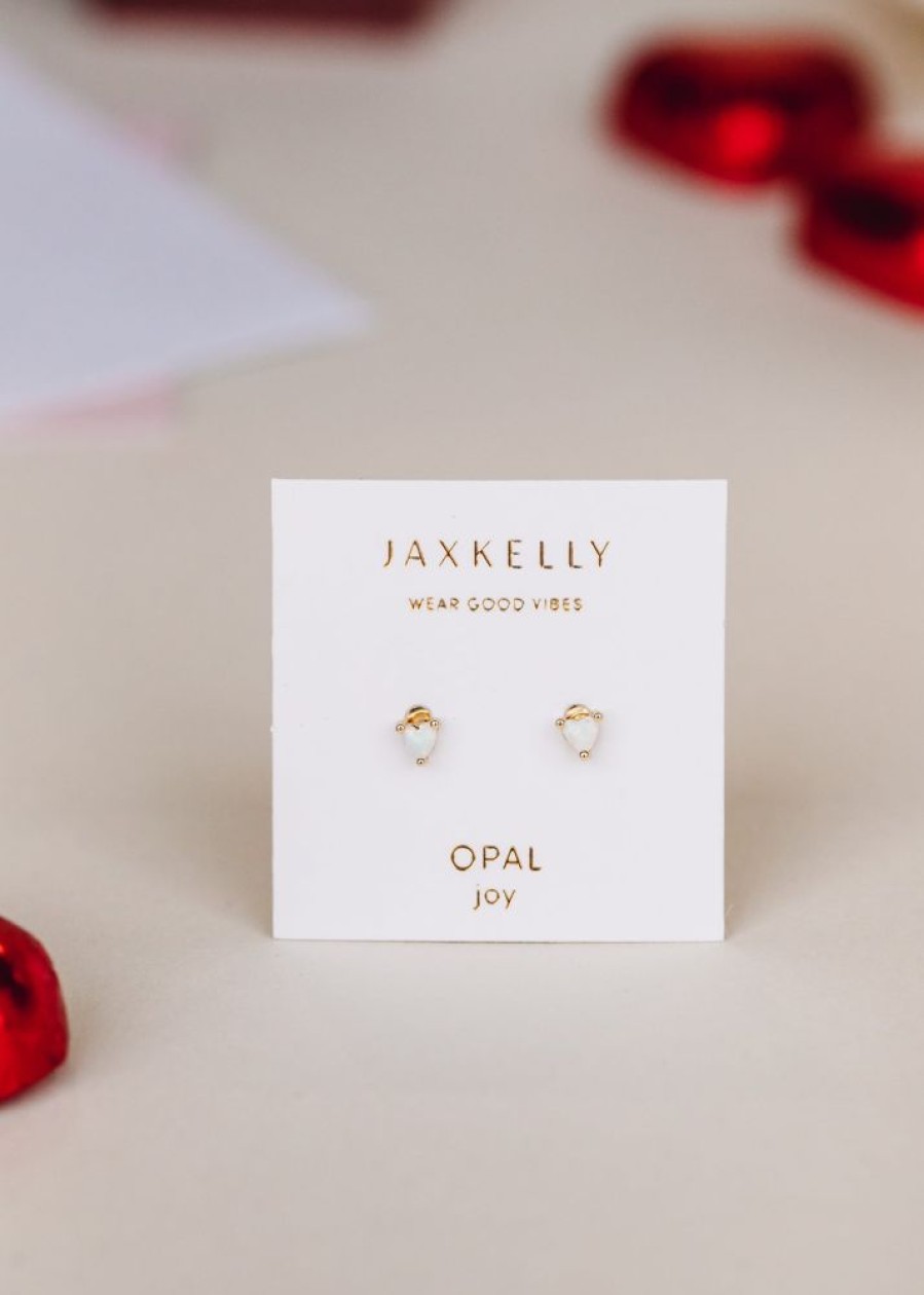 Jewelry jaxkelly Studs | Tiny White Opal Heart