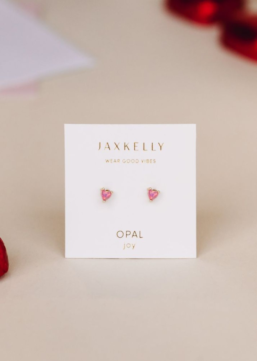 Jewelry jaxkelly Studs | Tiny Pink Opal Heart