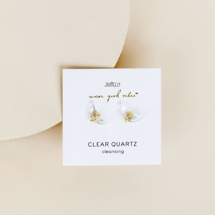 Jewelry jaxkelly Studs | Clear Quartz Wire-Wrapped Moon