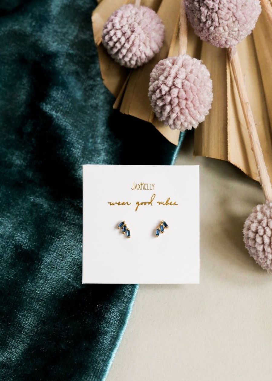 Jewelry jaxkelly Studs | Sapphire Offset Trio Stud Stack