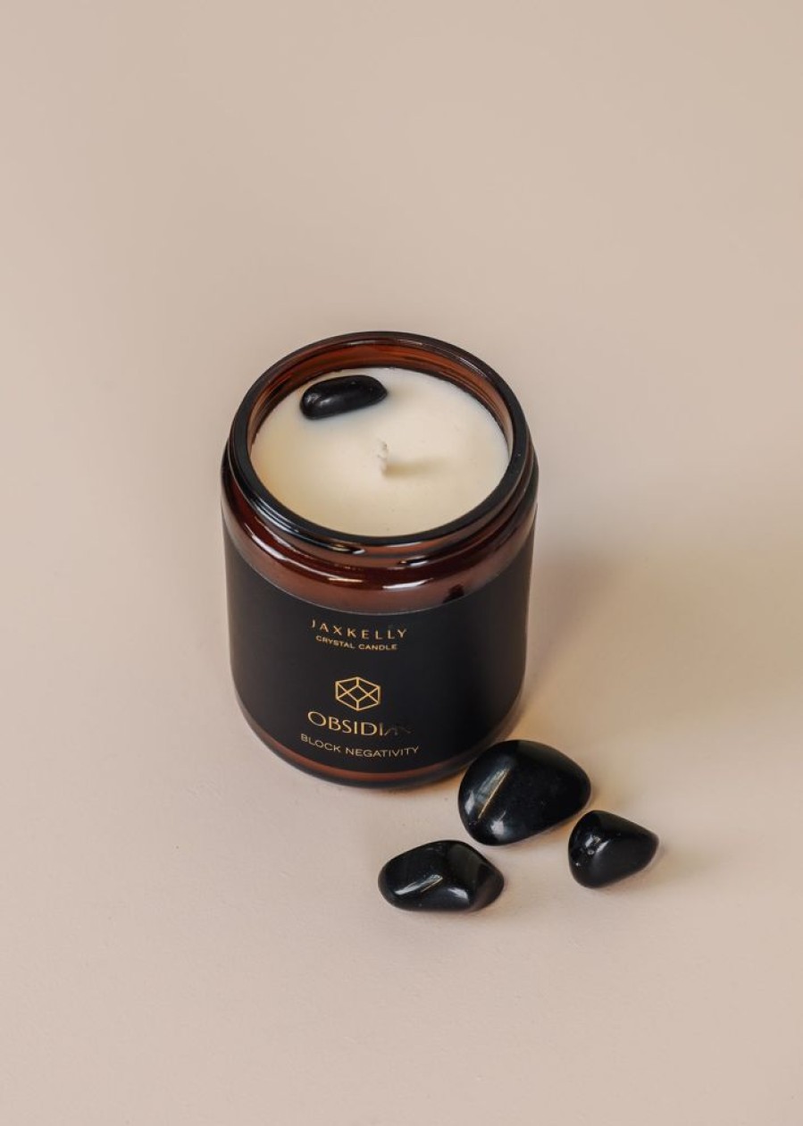 Candles jaxkelly | 9Oz Amber Crystal Candle - Obsidian - Block Negativity